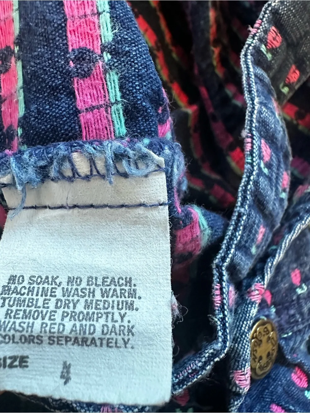 Vintage OshKosh B’Gosh Vestbak Denim Jumper Dress Pink Hearts Floral Union Made